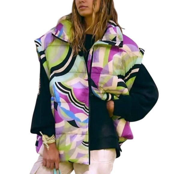 Free People Jackets & Blazers - Free People In A Bubble Puffer Vest Women's L Geometric Multicolor Oversized New